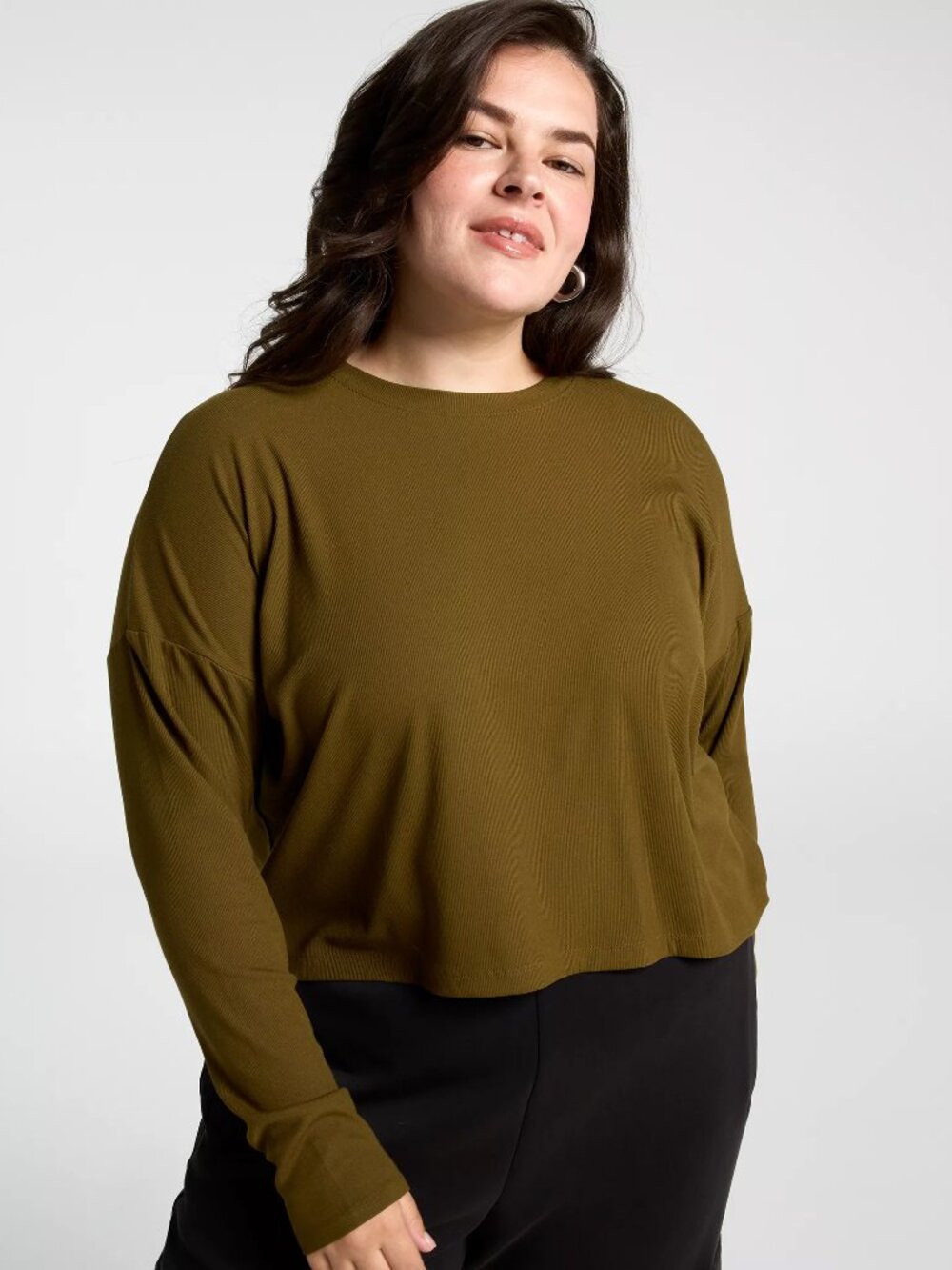 NWT - CALIA Women's Everyday Rib Boxy Long Sleeve Tee in Olive - Size XL